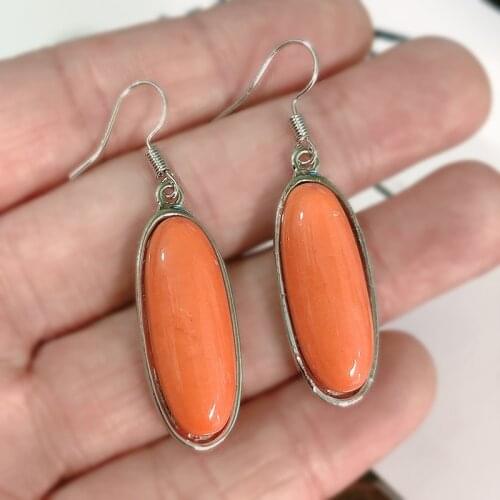 Retro Oval Orange Stone Long Dangle Earrings Beautiful Jewelry Synthetic Coral Crystal Wedding Earring for Women Wholesale