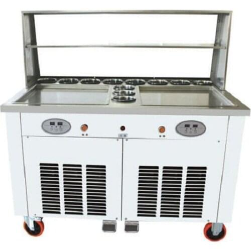 Environmental friendly refrigerant R410 high quality double square pan Thai style soft fried ice cream roll making machine