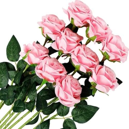 10 Pcs Artificial Roses Silk Flowers Fake Single Stem Rose Bridal Bouqets For Wedding Home Birthday Party Garden Decoration