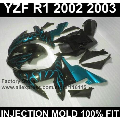 MOTOMARTS Motorcycle Full injection factory fairings set for YAMAHA 2002 R1 2003 YZF R1 02 03 blue flame racing/road fairing par
