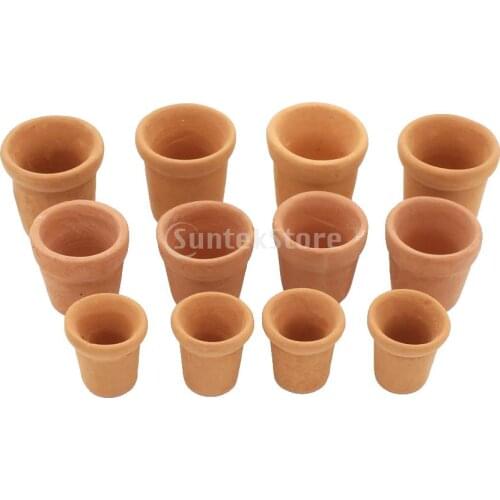 1:12 Red Ceramic Flowerpots Accessories for Dollhouse Garden Miniature 12pcs