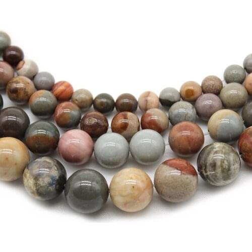 Natural Ocean Jaspers Stone Smooth Loose Round Space Beads 4/6/8/10/mm For Jewelry DIY Making Bracelet Ear Studs Accessories 15"