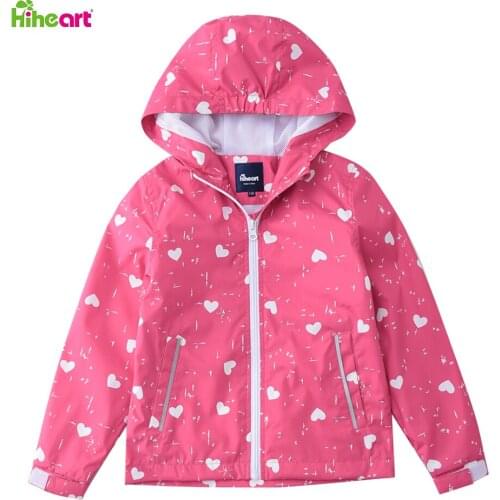 Hiheart Girls Lightweight Hooded Jackets Mesh Lined Waterproof Raincoat Spring Autumn Windbreaker Outdoor Kids Rain Outerwear