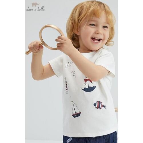 DB17467 dave bella summer baby boys casual cartoon print T-shirt children tops kids boy fashion tees