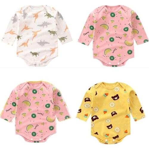 Newborn clthoes cute Baby Girls Print Ruched Romper Long Sleeve Bodysuit Cartoon fruit print Clothes Outfits Infant Romper