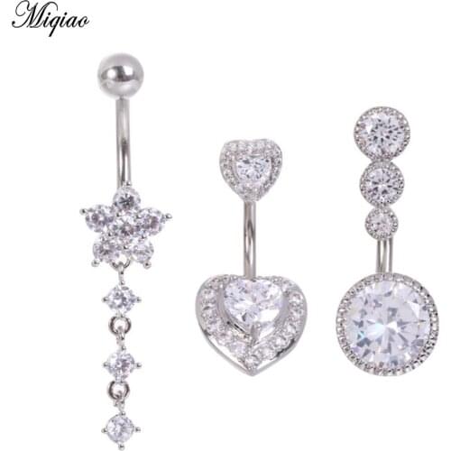 Miqiao 3 Pcs Piercing Jewelry Belly Button Nails, Heart-shaped Round Petals Stainless Steel Belly Button Ring 3-piece Set