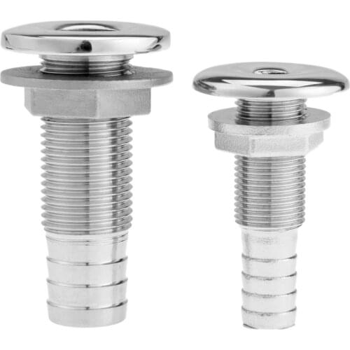 Marine 316 Stainless Steel Corrosion Resistance Boat Outlet Drain Joint Barbed Boat Thru Hull Fitting for 1/2" and 3/4"Hose Barb
