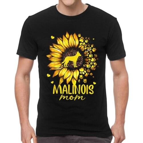 Mens Funny Malinois Mom Loves Sunflower T-Shirt Belgian Shepherd Dog Mechelaar Tshirt Short Sleeve Cool T Shirt Cotton Tee