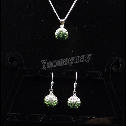 Rhinestone Set Gradient Green Disco Ball Pendant Earrings And Necklace For Women 10 Sets Wholesale