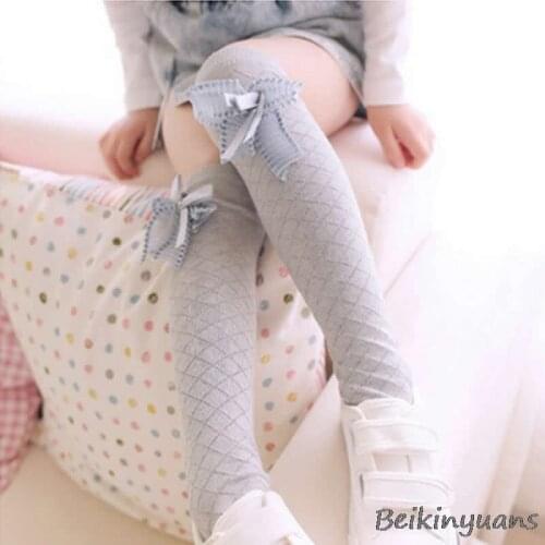 Childrens new girl princess over the knee leggings grid bow childrens knee pads high leggings