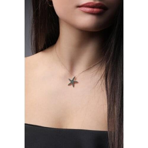 Silver Zircon Stone Sea Star Design Necklace