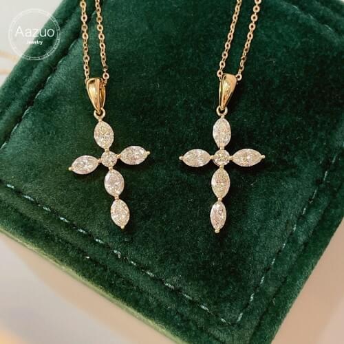 Aazuo 100% Real 18K Yellow Gold Real Diamonds 0.85ct Classic Cross Necklace gifted for Women Luxury Party 18 Inch Au750