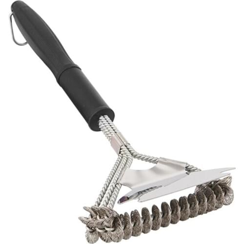 Protable Barbecue Basting Brush and Scraper BBQ Outdoor Grill Cleaning Gadget Wire Bristle Brush for Gas/Charcoal Tools
