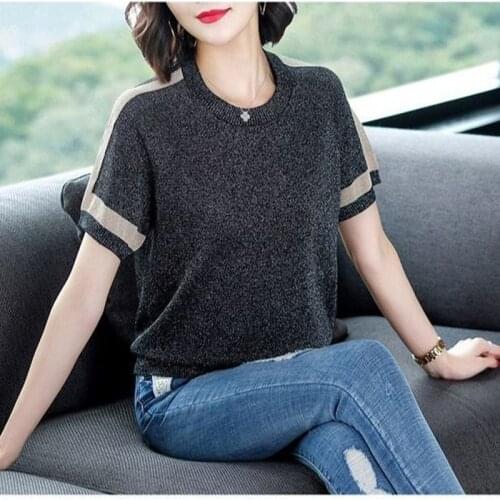Women Spring Autumn Style Pullover Sweater Lady Casual V-Neck Short Sleeve Loose Knitted Pullover Tops Sweater ZZ0245