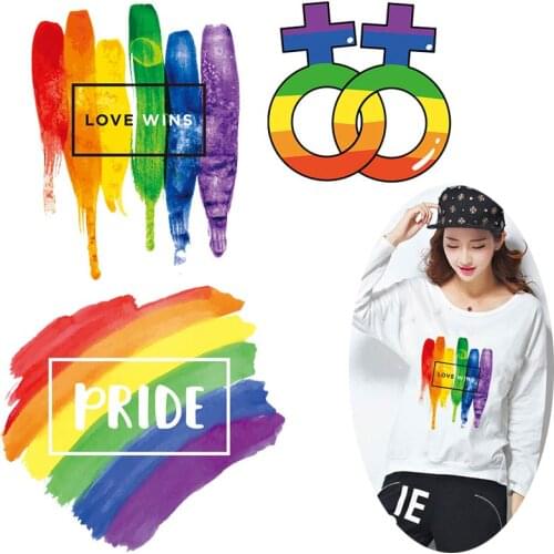 Rainbow Applique Thermo Stickers On Clothes Gay Patch Heat Transfer For Clothing Letter Stripe Iron On Transfer For Clothing DIY