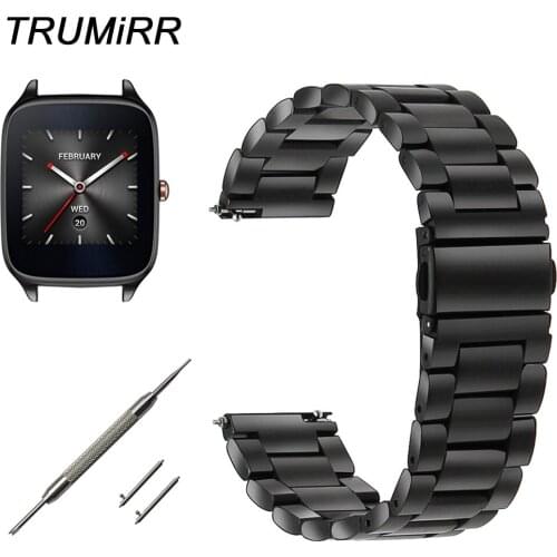 22mm Stainless Steel Watch Band + Quick Release Pins for Asus ZenWatch 1 2 Men WI500Q WI501Q Wirst Strap Bracelet Black Silver