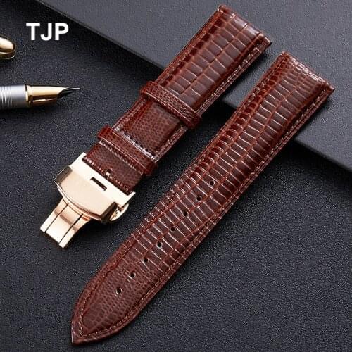Genuine Calfskin Leather Watchband 16mm 18mm 20mm 22mm Straps 3D Texture Automatic Butterfly Buckle Watch Band Bracelet
