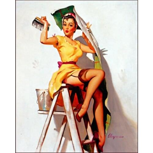 Retro Gil Elvgren Pinup Girl 2 Silk Fabric Wall Poster Art Decor Sticker Bright