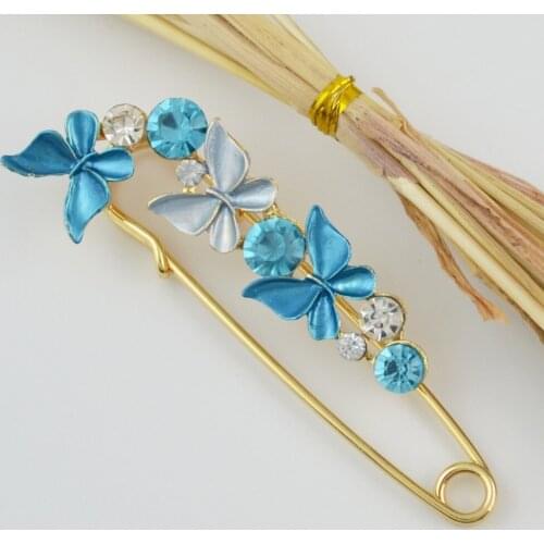 Luxury Romantic 3 Colors Rhinestone Gold Metal Cute Jewelry Butterfly Shape Pin Brooche for Women Girls Scarf Clothing Accessory