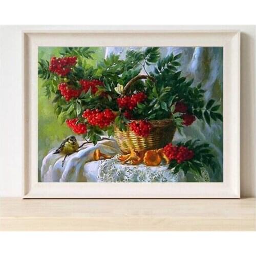 Needlework 5D Diy Diamond Painting Cross Stitch Diamond Embroidery Cherry Flowers Vertical Print Rubiks Cube Drill Picture
