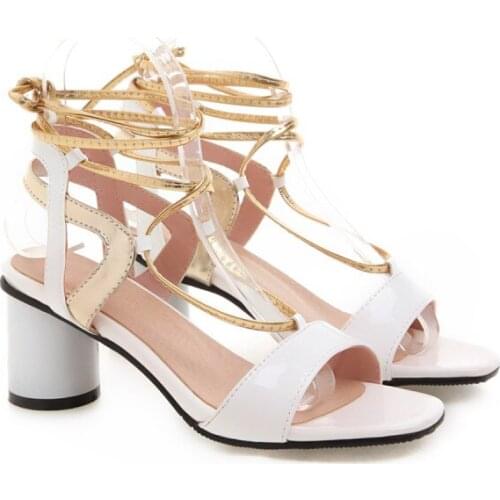 Big Size 9 10 11 12 high heels sandals women shoes woman summer ladies One-word ankle strap sandals with thick heels