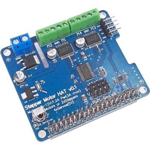 Stepper Motor HAT for Raspberry Pi 3 Model B,2B,A+, B+,Zero| Stepper Motor/Servo/Motor/Sensors/IR Romote