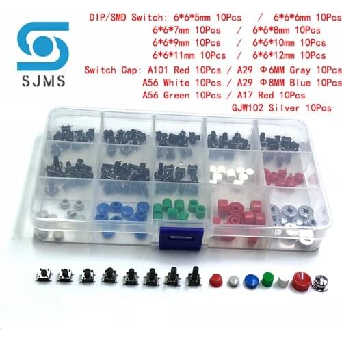 SMT Tactile Tact Push Button Micro Switch 6*6*5/6/7/8/9/10/11/12 MM 6x6 SMD And adaptation A17 A29 A56 A101 GJW102 Switch Cap