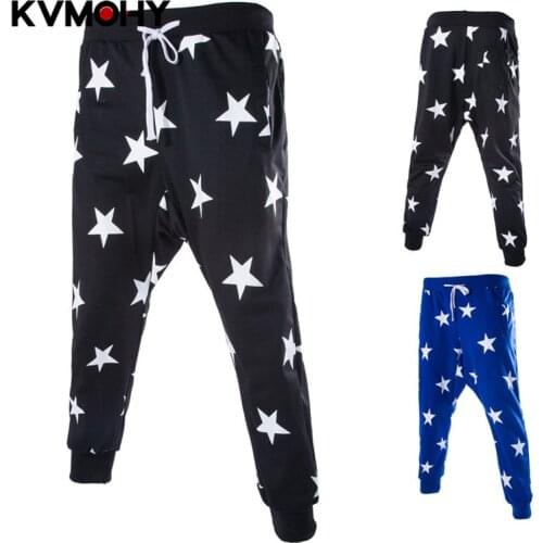 Tracksuit Bottoms Harem Pants Men Patchwork Hip Hop Star Printed Block Casual Joggers Sweatpants Trousers Male Streetwear