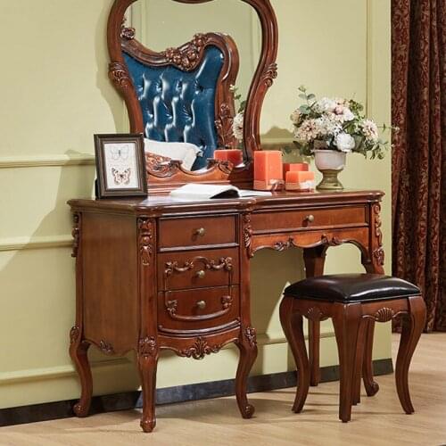 American Solid Wood Dressing Stool Leather Shoe Changing Stool Guzheng Stool European Style Bedroom Princess Makeup Stool