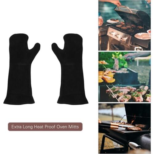 Extra Long Oven Mitts Barbecue Mitts Gloves Heat Proof Oven Gloves Heat Resistant Grill Gloves for Cooking Baking Grilling Barbe