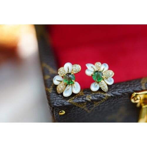 SX417Solid 18k Gold Nature 0.50ct Green Emerald Earrings for Women Fine Jewelry Birthday Presents