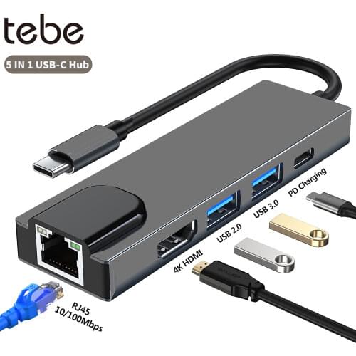 Tebe 5 IN 1 8 IN 1 USB-C Hub Type c to 4K HDMI/RJ45 USB 2.0/3.0 Hub Adapter For Macbook Dell HP Samsung USB C Docking Station