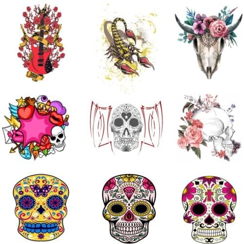 Iron-on Transfers for Clothing Patches for Clothes Skull Stickers Diy Flower Patch Flex Fusible Transfer Vinyl Adhesive Stripe F