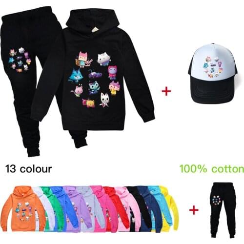 Toddler Boys Clothing Set Girls Spring Autumn Sweatshirts Fashion Hoodies Tracksuit Gabby Cats Cartoon Hooded T-Shirt Pants Suit