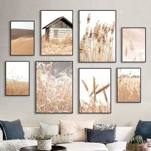 Grass Flower Plant Poster Autumn Pastoral Landscape Picture Wall Art Canvas Painting Nordic Nature Print for Dormitory Design
