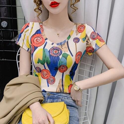 Fashion floral print tide t shirt women 2021 summer short sleeve female t-shirts daily casual ladies tees top camisetas de mujer