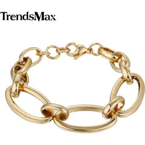 Womens Bracelets Rose Gold Color Oval Link Chain Stainless Steel Bracelet For Male Jewelry Gifts Dropshipping Wholesale KKB436