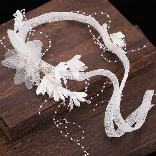 Korean Trendy Bride Hair Accessories Pearl Long Tiaras Wedding Headband Bridal Hair Piece Prom Female Hair Band Handmade