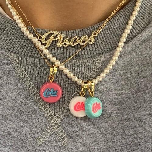 Fashion New Ins Vintage Pearl Bottle Cap Pendant Alloy Necklace Simple Rhinestone Letter Necklaces Set For Women Jewelry Gift