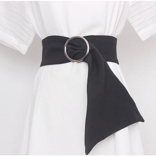 Womens runway fashion black black fabric Cummerbunds female Dress Corsets Waistband Belts decoration wide belt R228