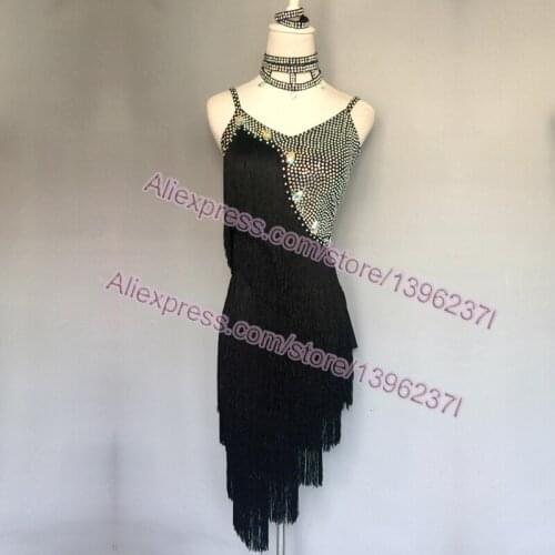 Standard Latin Dance Dress For Women Black Rumba Samba Dancing Wear High Quality Adult Tassel Latin Dance Dresses