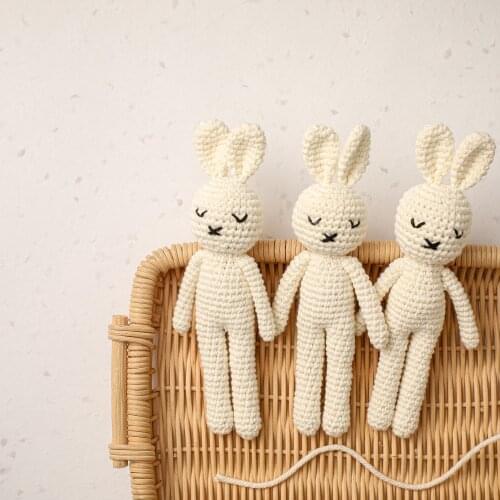 1 Pc 20cm Handmade Rabbit Crochet Wool Doll Animal Stuffed Plush Toy Baby Sleeping Plush Soothing Toy Gifts for Kids Birthday