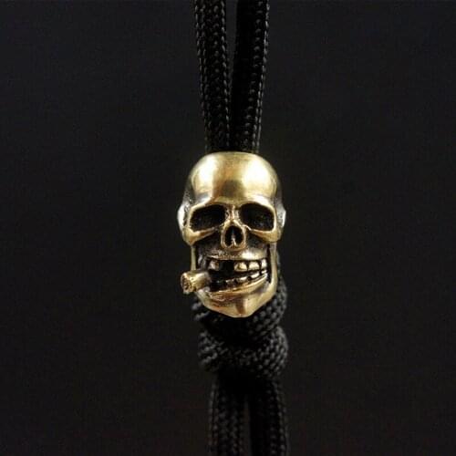 1PC Retro Brass Smoking Skull Knife Beads Lanyard Pendant Paracord Umbrella Rope DIY Accessories EDC Necklace Bracelet Pendant