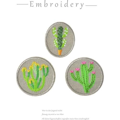 10pcs/lot Round Cactus Embroidery Patches Clothing Decoration Flower Backpack Sewing Accessories Diy Iron Heat Transfer Applique