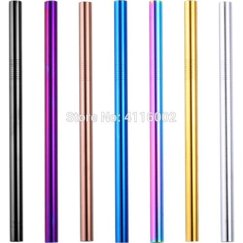200pcs 215*12mm Stainless Steel Straw 5 Colors Metal Colorful Drinking Reusable Straight Large Straws For Juice Coffee