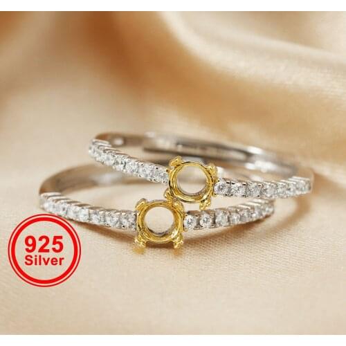 4MM round silver small Gemstone CZ stone luxury prong bezel solid 925 sterling silver adjustable ring settings 1294148