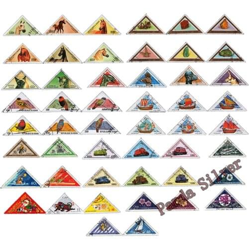 50 PCS Tri-angle Shape Post Stamps, Different Stamps From World, Used Postage Stamp with Post Mark for Collection ( CTO Stamps)