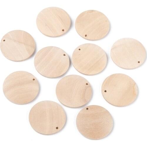 Wood Pendants Flat Round Blank Wooden Discs Pendants PapayaWhip 28~29.5x5mm, Hole: 1.5mm