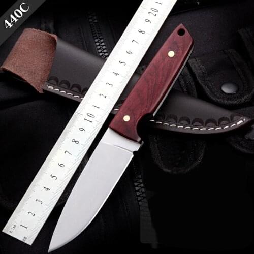 Free shipping 440C Handmade High speed steel Hunting Knife Camping Survival Knife Fixed Blade Tactical Knife wood handle