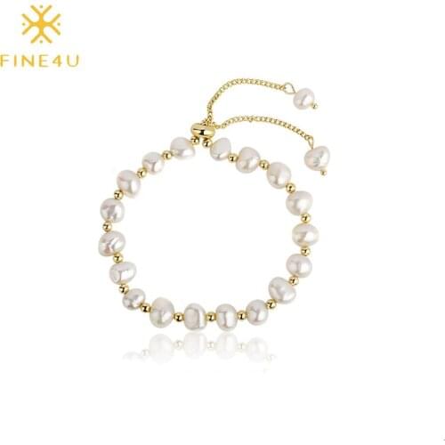 FINE4U B459 Freshwater Cultured Irregular Pearl Bracelet Handmade Friendship Bracelets Bohemian Pearl Jewelry